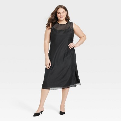 Women's Sheer Organza Midi Shift Dress - A New Day™ Black 1X