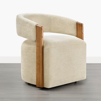 Spruce&Spring Modern Upholstered Dining Chair with Casters & Wood Armrests