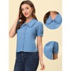 Allegra K Women's Chambray Peter Pan Collar Puff Sleeve Vintage Blouse - 2 of 4