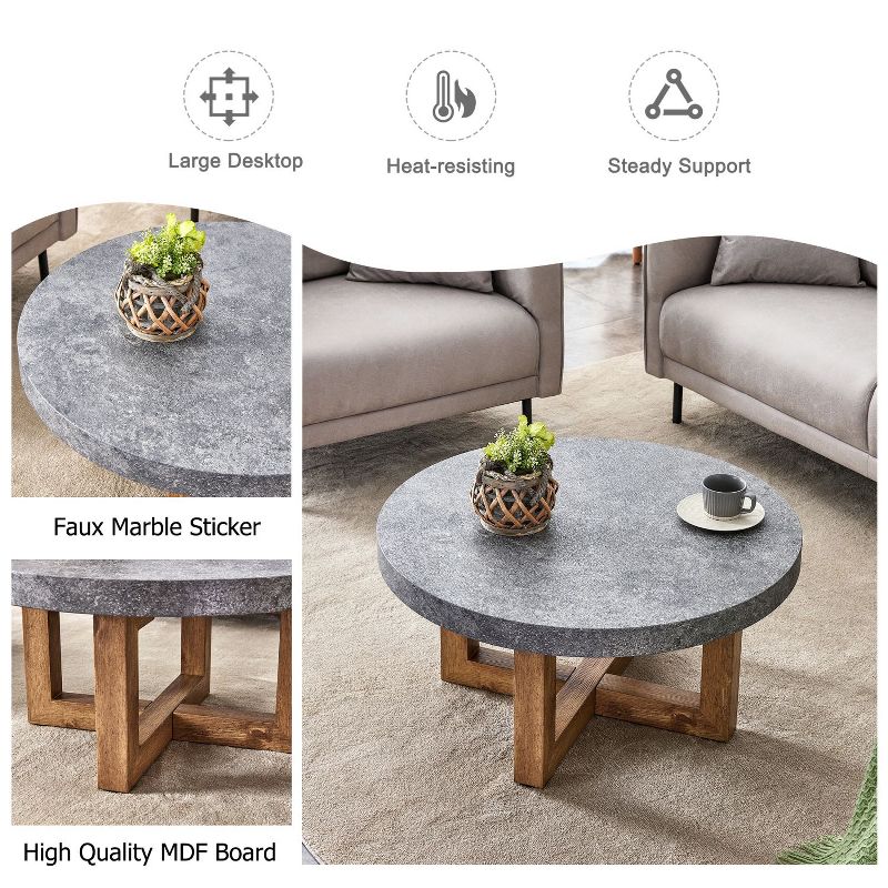 31.4 inches Modern Retro Round Coffee Table for Living Room - The Pop Home, 4 of 9
