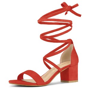 Allegra K Women's Solid Open Toe Lace Up Padded Insole Mid Chunky Heeled Sandals - 1 of 4