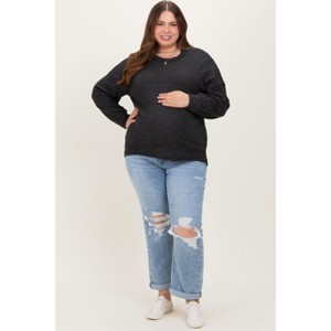 Pinkblush Light Blue Ripped Knee Rolled Cuff Straight Leg Maternity Plus Jeans - 1 of 4