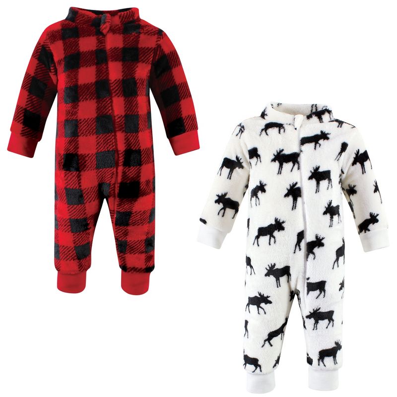 Hudson Baby Infant Boy Plush Jumpsuits, Black Moose, 1 of 5