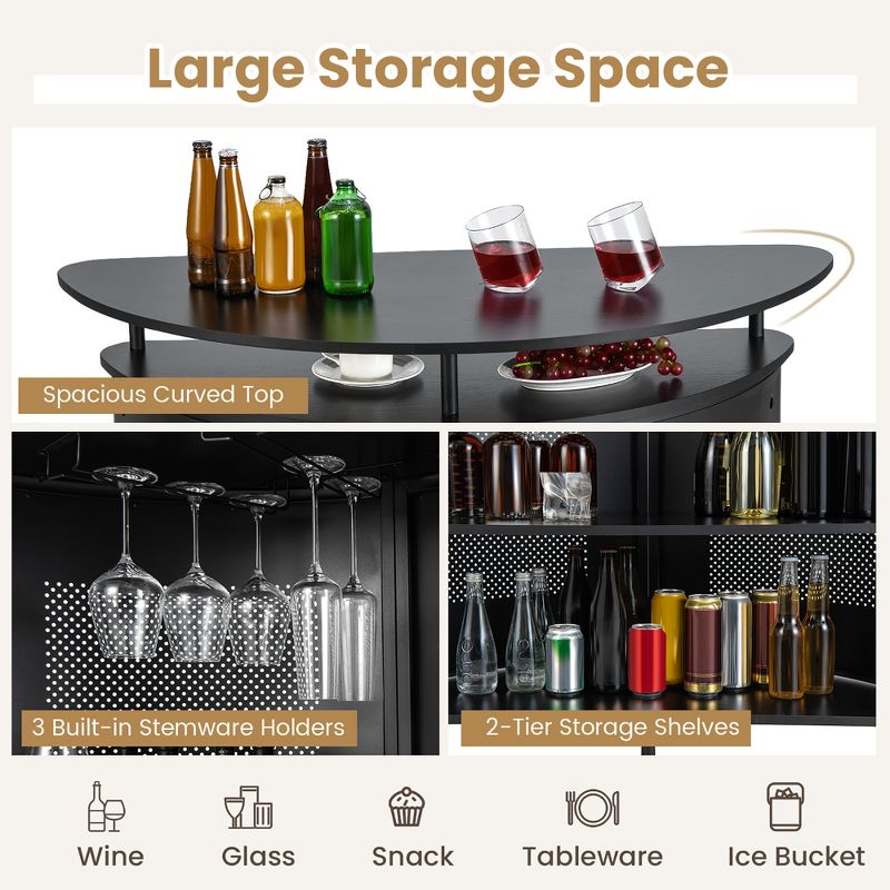 Tangkula 4-Tier Metal Home Bar Unit Liquor Bar Table w/Storage Shelves & 3 Glass Holders, 5 of 11