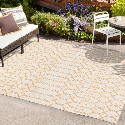 Yellow and Cream Geometric Flat Woven 8' x 10' Area Rug