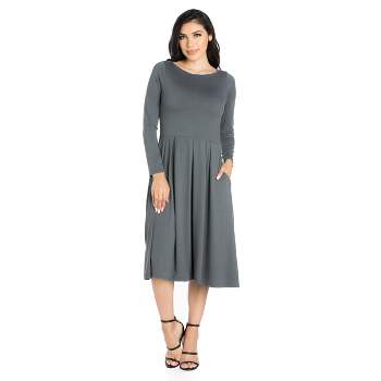 24seven Comfort Apparel Womens Midi Length Pocket Dress