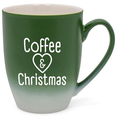 Elanze Designs Coffee & Christmas Two Toned Ombre Matte Green and White 12 ounce Ceramic Stoneware Coffee Cup Mug
