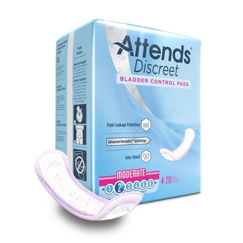 Attends Discreet Female Incontinent Pad Breathable 10.5" L ADPMOD, Moderate, 20 Ct - image 1 of 2