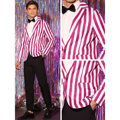INSPIRE CHIC Men's One Button Business Stripes Patterned Blazers Red White Medium — фото 5