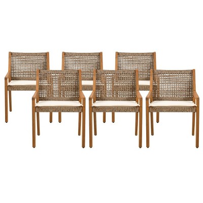 Set of 2 Acacia Wood Outdoor Dining Chairs with Cushions,Patio Dining Chair for Garden or Balcony,Weather Resistant Dining Chair-Coolbibila