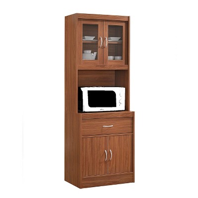 Hodedah Import Standing 70 Inch Tall Top and Bottom Shelf Enclosed Kitchen China Cabinet with Drawer, Cherry