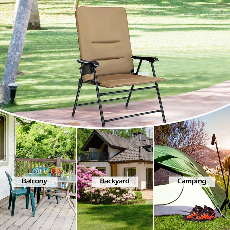 Tangkula Outdoor Folding Chair Collapsible Enlarged Chair with Cup Holder Grey/Brown, 2 of 7
