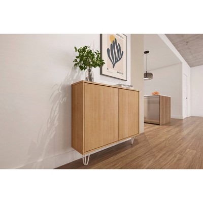Golden Maple Slim 2-Door Storage Cabinet with Adjustable Shelving