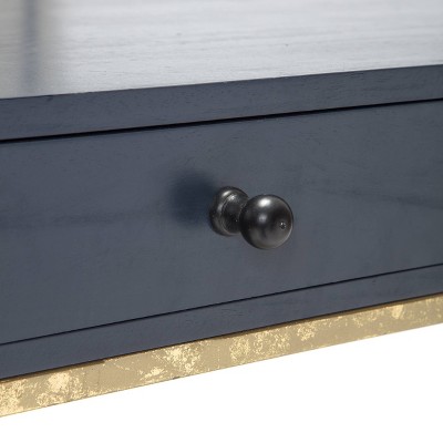 Navy Blue and Gold Wood Console Table with Storage