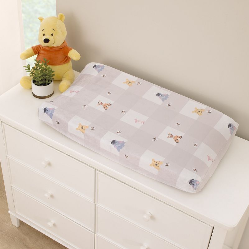 Disney Winnie the Pooh Hugs and Honeycombs Grey and White Plaid with Piglet, Tigger and Eeyore Contoured Changing Pad Cover, 2 of 5