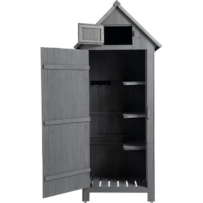 Acekool 70.5 Inch Large Outdoor Wooden Storage Shed, Lockable Double Doors, Adjustable Shelves, Asphalt Sloped Roof