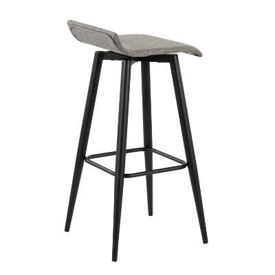 Set of 2 Gray Metal Fixed-Height 33" Barstools with Wave Seat