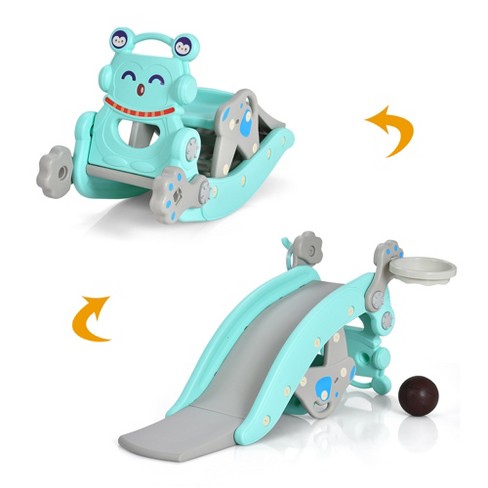 Costway 4 in 1 Rocking Horse Slide Set Toddler Slide Toy With Basketball Hoop Blue pink Target