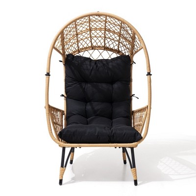 Crestlive Products Patio Wicker Egg Chair with Cushion PE Rattan Oversized Basket Lounge Chair with Legs