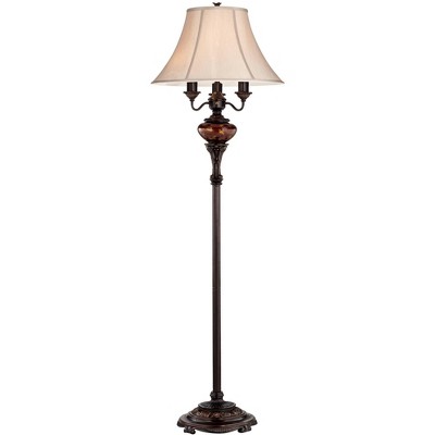 Lush Bronze Tortoise Glass 4-Light Floor Lamp with Bell Shade