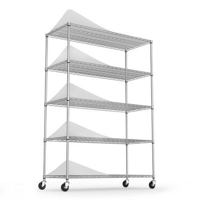 Vynxaria Chrome 5-Tier Utility Storage Shelves - Heavy Duty Adjustable Wire Shelving Unit with Wheels