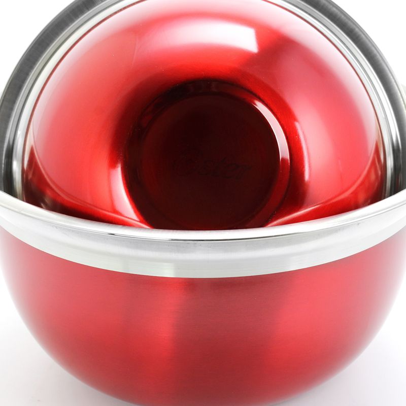 Oster Rosamond 3 Piece Stainless Steel Round Mixing Bowls in Red, 2 of 10