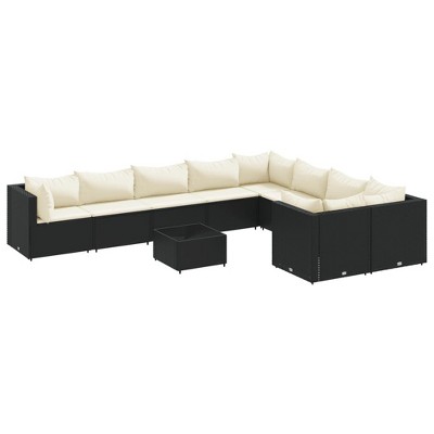 vidaXL Patio Sofa Set with Cushions Lounge Setting Outdoor Furniture Poly Rattan - Black and Cream 4x Corner 5x Middle Table