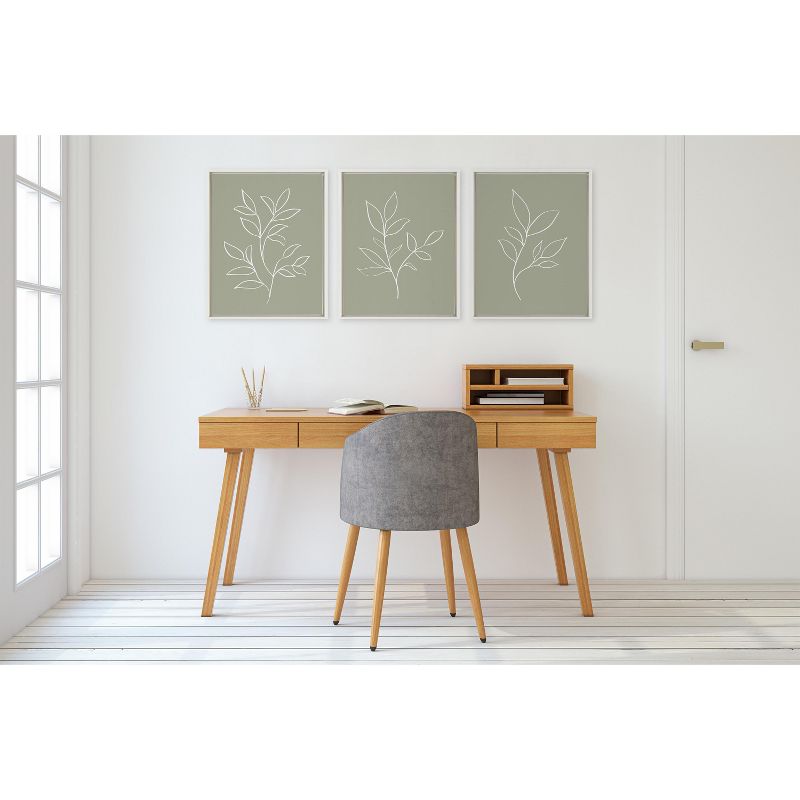 Kate and Laurel Sylvie Modern Sage Green Botanical Line Sketch Print 1, 2 and 3 Framed Canvas by The Creative Bunch Studio, 3 Piece 18x24, White, 5 of 7