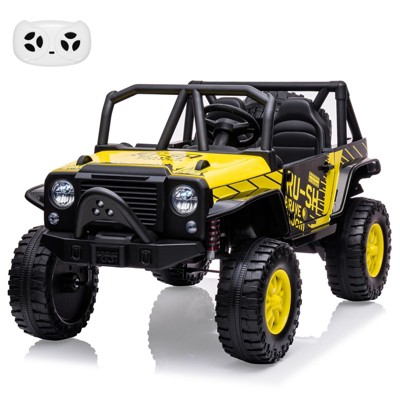Kids Ride On Car, 24V 2 Seater, with Remote Control, Kids Electric Vehicle with 19" Wide Seat, LED, Spring Suspension
