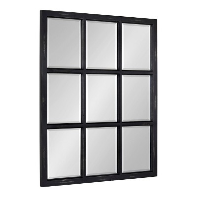 Distressed Black Wood 9-Pane Windowpane Wall Mirror 26x32