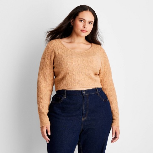 Women's Cropped Scoop Neck Sweater - Future Collective™ With Reese Blutstein  Tan 4x : Target