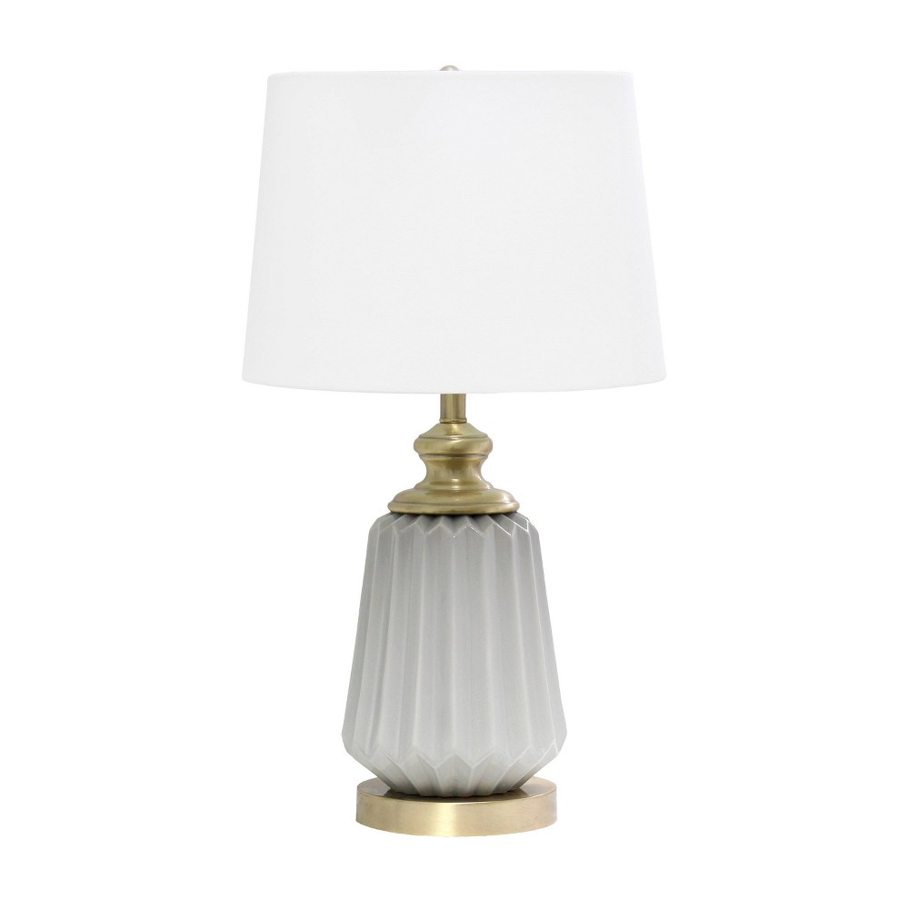 Photos - Floodlight / Street Light 25" Classic Fluted Ceramic/Metal Table Lamp with Fabric Shade Gray/White 