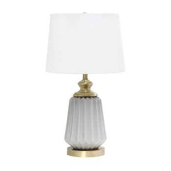 25" Classic Fluted Ceramic/Metal Table Lamp with Fabric Shade Gray/White - Lalia Home