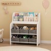MAYEERTY Bookshelf with 6 Fabric Storage Bins, Multifunctional Children's Bookcase and Toy Organzier White - 2 of 4
