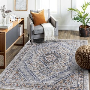 Collection 8x10 Blue/Cream Bordered Non-Shedding Area Rug ¨C Stylish, Stain Resistant Carpet for Living Room, Bedroom, Dining & Home Office - Nertpow - 1 of 4