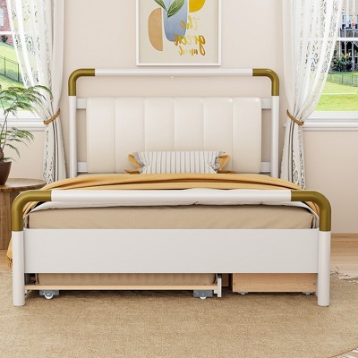 TiramisuBest King Upholstered Platform Bed with Hydraulic Storage System, Beige
