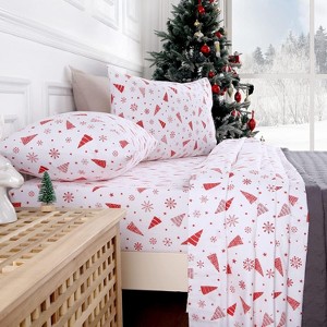 Christmas Flannel Sheet Set, 100% Cotton, Soft Heavy Brushed Flannel, 16 Inch Deep Pocket, 4 Pieces - 1 of 4