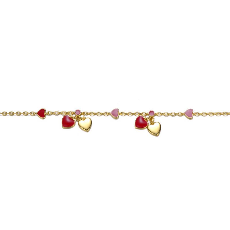Guili Kids 14k Gold Plated Red Enamel Dangle Heart Charm Bracelet, 2 of 3