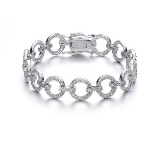 Guili Sterling Silver Cubic Zirconia Circle Link Bracelet, Radiant and Timeless Accessory with Exquisite Details for Everyday Elegance - 1 of 4