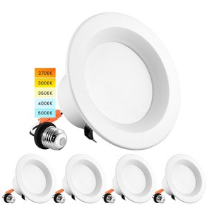 Luxrite 4 Inch LED Recessed Can Lights, 10W=60W, 5CCT 2700K-5000K, Dimmable, 750 Lumens, Energy Star, Wet Rated, ETL Listed 4 Pack - 1 of 4