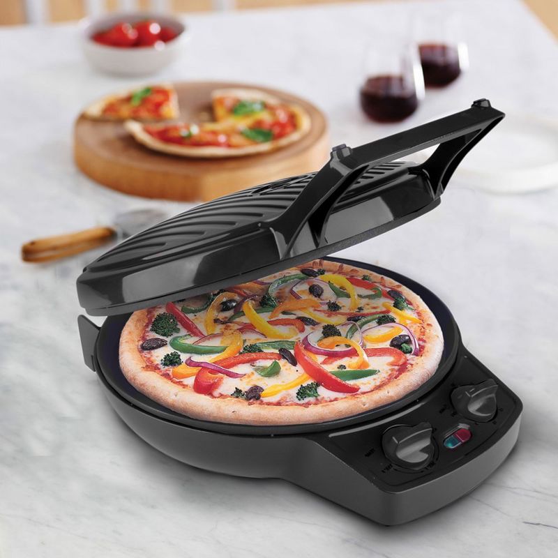 Courant 12 Inch Electric Griddle and Pizza Maker w/ Dial, Opens 180°, 3 of 7