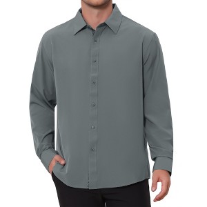 mens small dress shirt Men's Silk T-Shirt Luxury Button Down Silk Short Dress Shirt Dark Gray / L