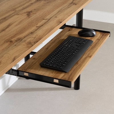 Nordik Oak Brown Desk with Keyboard Tray and Metal Legs