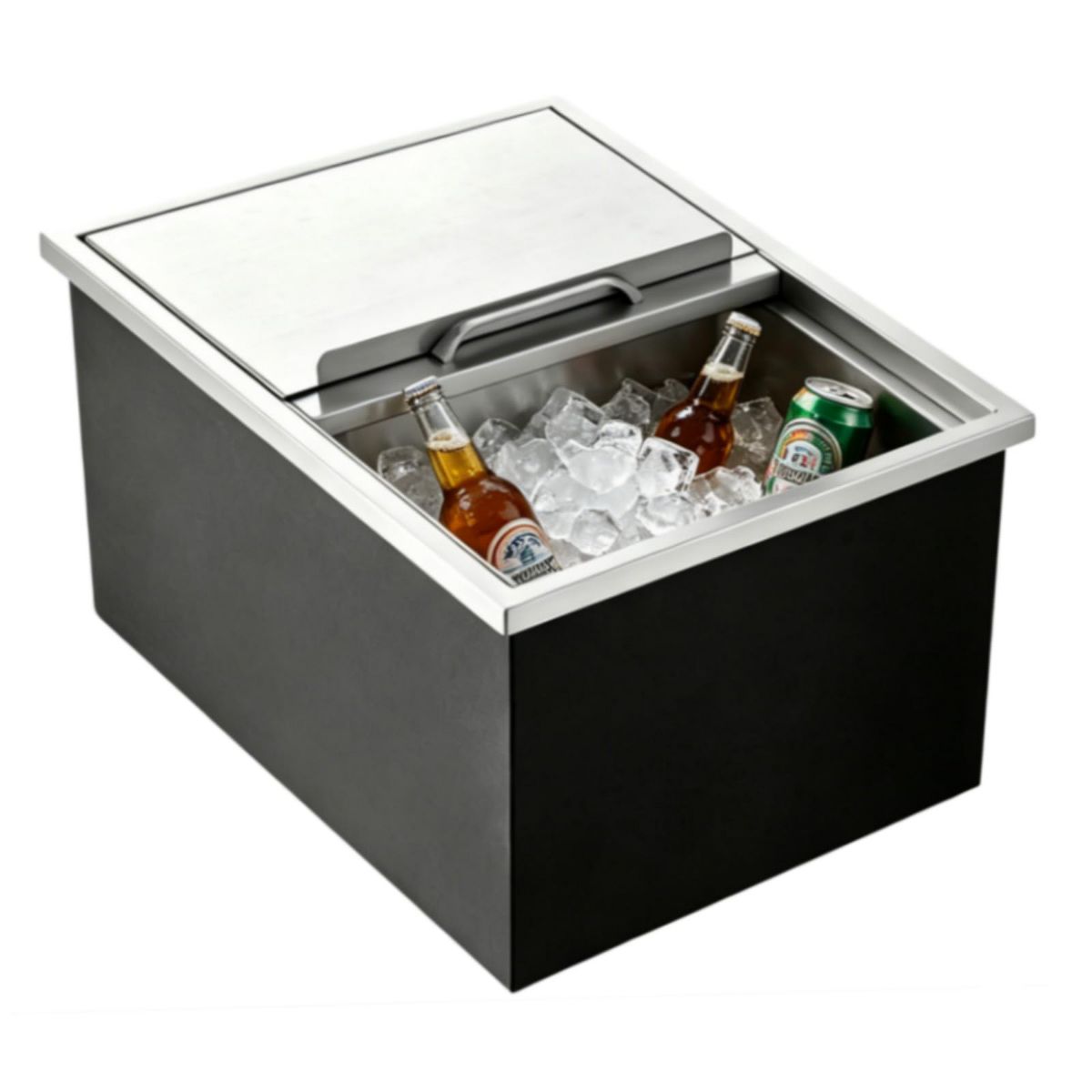Drop-In Ice Chest 58 Qt, Stainless Steel Ice Bin with Lid & Drain Pipe, Insulated Outdoor Cooler for Bar & Kitchen