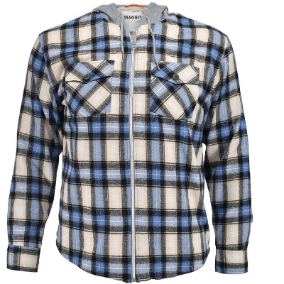 WearFirst Men's Shearling Fleece Lined Flannel Zipper Hoodie Jacket