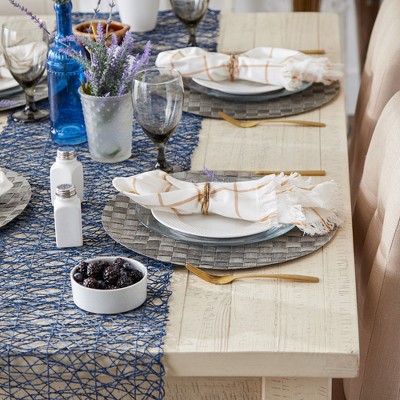 Gray Basketweave Round Vinyl Placemat Set of 4