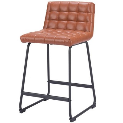 HomeRoots Set of Two 26" Brown And Black Faux Leather And Steel Counter Height Bar Chairs
