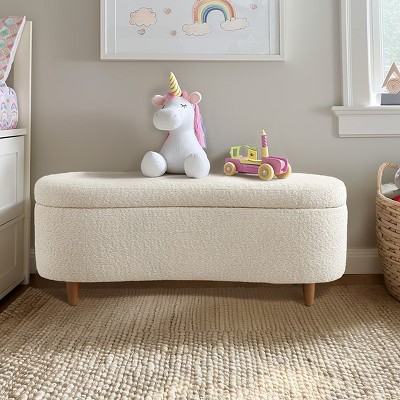 Vynxaria Boucle Flip Top Storage Bench Cream See below
