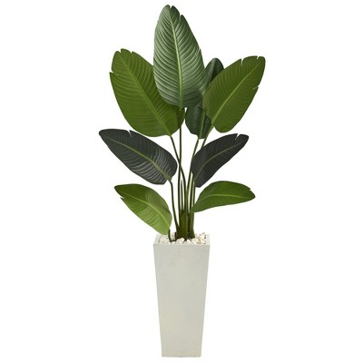 Nearly Natural 5’ Travelers Palm Artificial Tree in Tall White Planter