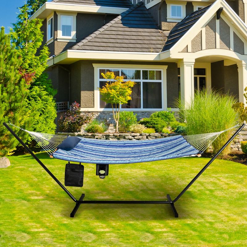 Costway Hammock Chair Stand Set Cotton Swing w/ Pillow Cup Holder Indoor Outdoor, 3 of 11